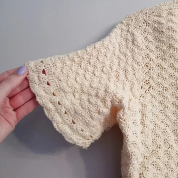 Vintage Scalloped Knit Short Sleeve Button Cardigan Cottage Grandma Small - Picture 5 of 16